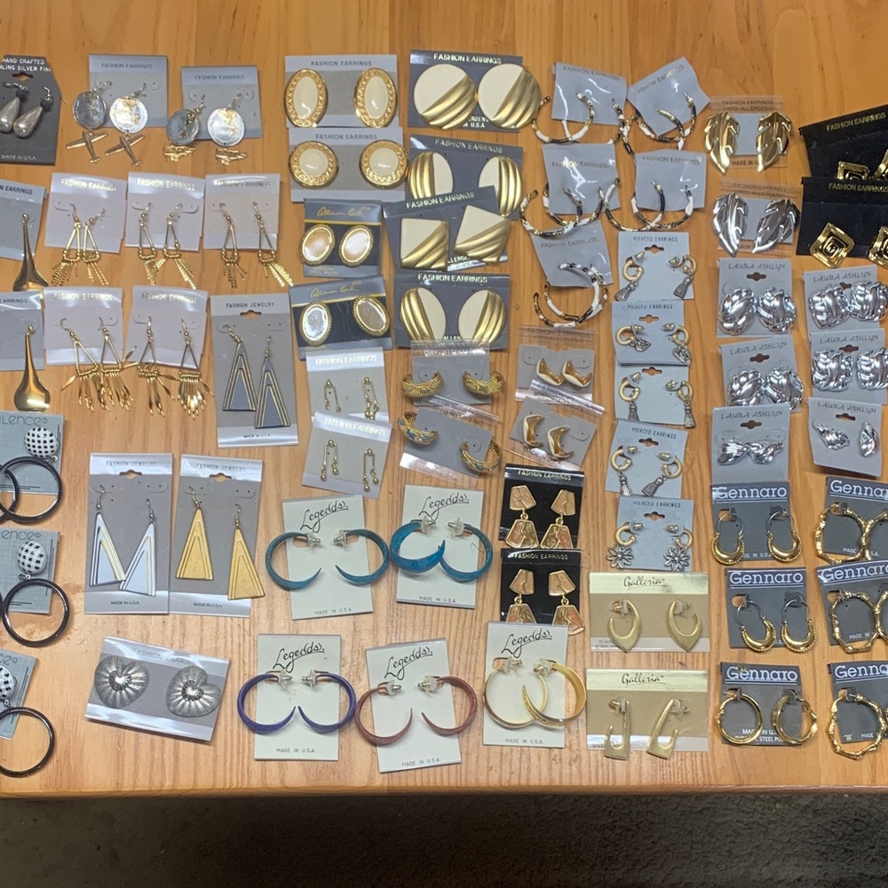Mixed Lot of Vintage Fashion Earrings - Gold & Silver Tones 66 Pair
